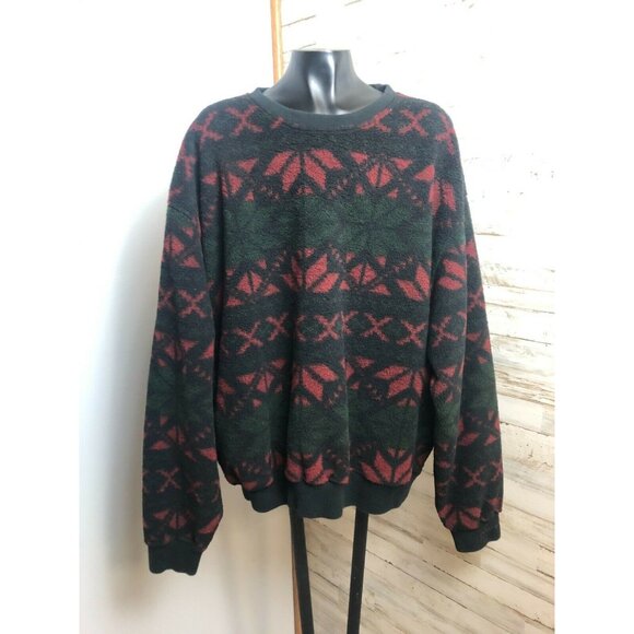 Ralph Lauren Polo Sport Men's Winter Pattern Fleece Pullover XL Black/Red/Green - Picture 1 of 5